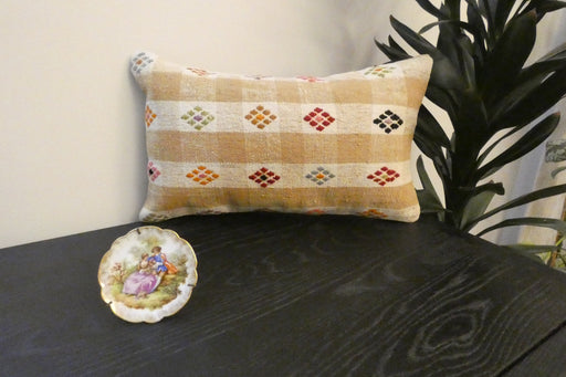 Handmade Turkish Kilim Cushion 30 x 50cm | Vintage Wool Lumbar Cushion with Insert | Organic Cotton Back | TK26-C978- Rugs Direct 