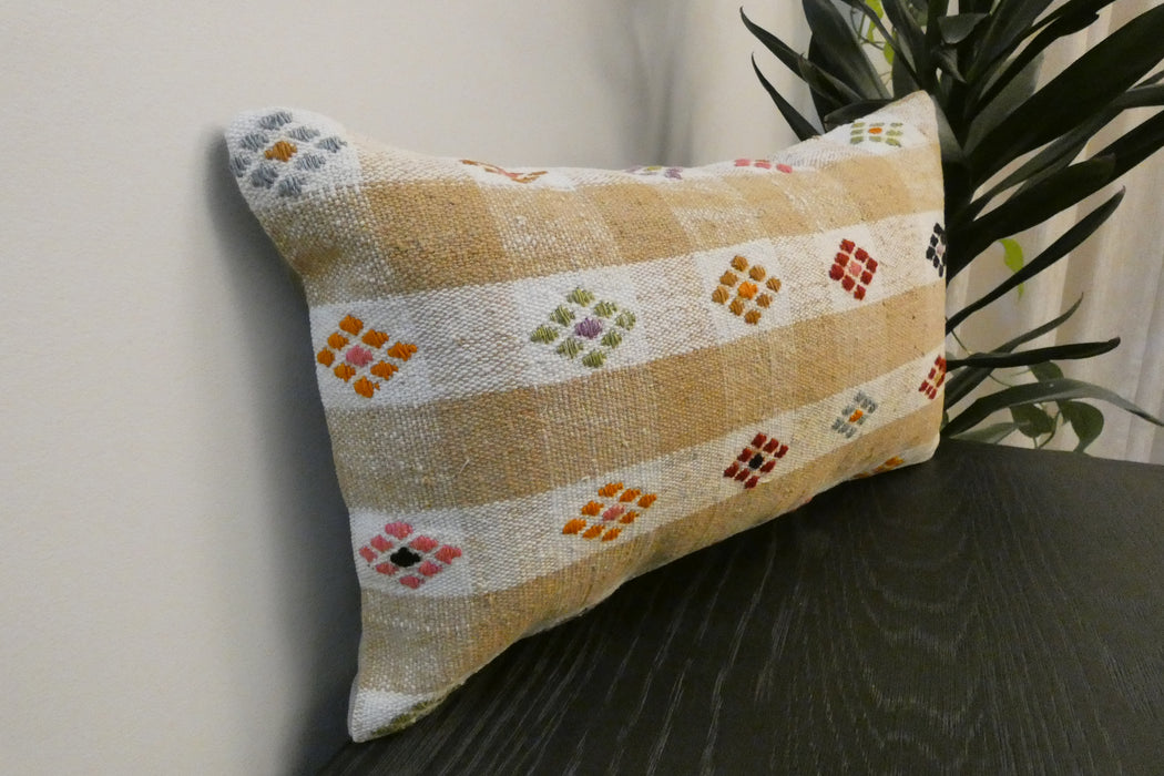 Handmade Turkish Kilim Cushion 30 x 50cm | Vintage Wool Lumbar Cushion with Insert | Organic Cotton Back | TK26-C978- Rugs Direct 