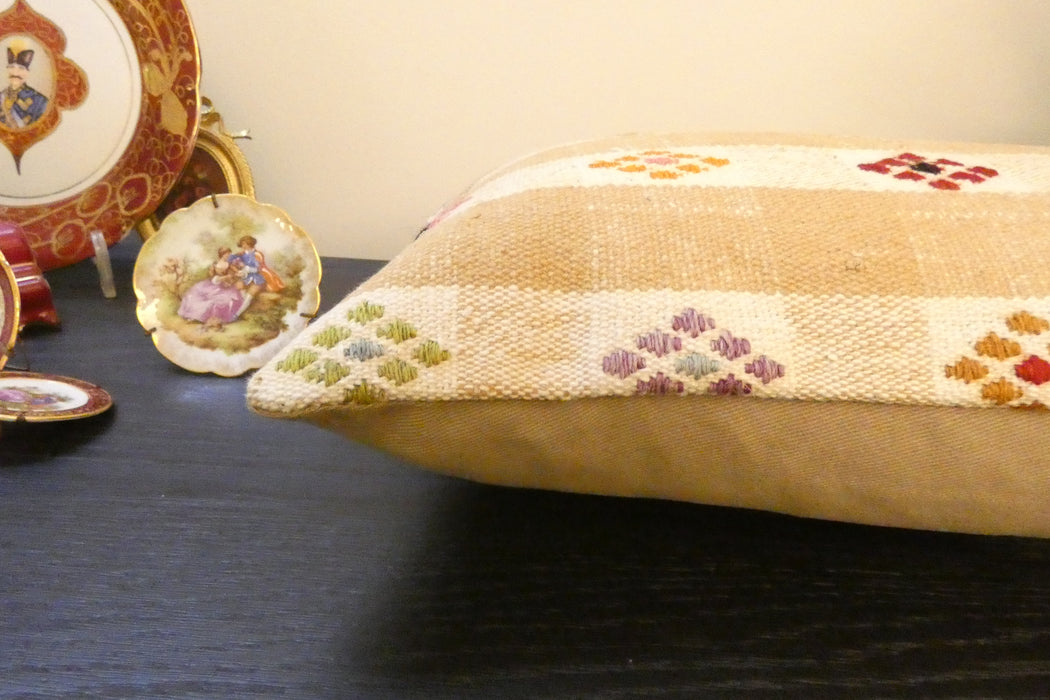 Handmade Turkish Kilim Cushion 30 x 50cm | Vintage Wool Lumbar Cushion with Insert | Organic Cotton Back | TK26-C978- Rugs Direct 