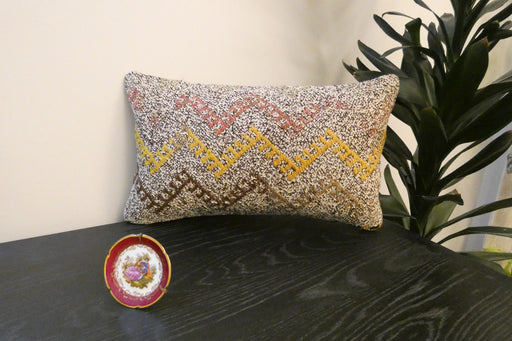 Handmade Turkish Kilim Cushion 30 x 50cm | Vintage Wool Lumbar Cushion with Insert | Organic Cotton Back | TK26-C972- Rugs Direct 