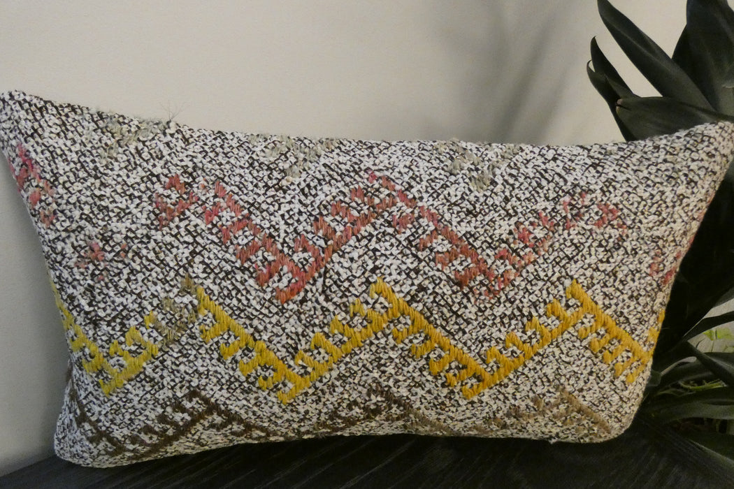 Handmade Turkish Kilim Cushion 30 x 50cm | Vintage Wool Lumbar Cushion with Insert | Organic Cotton Back | TK26-C972- Rugs Direct 