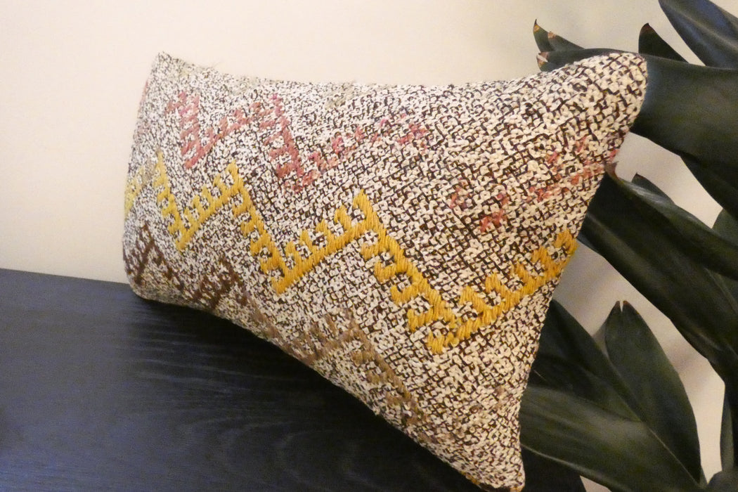 Handmade Turkish Kilim Cushion 30 x 50cm | Vintage Wool Lumbar Cushion with Insert | Organic Cotton Back | TK26-C972- Rugs Direct 
