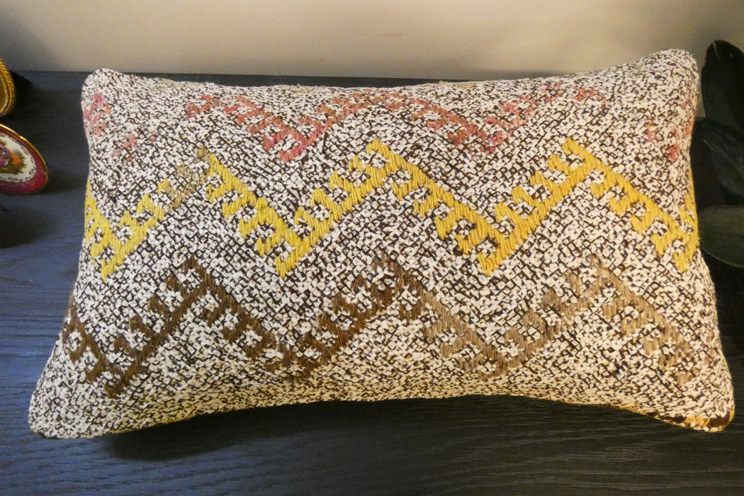 Handmade Turkish Kilim Cushion 30 x 50cm | Vintage Wool Lumbar Cushion with Insert | Organic Cotton Back | TK26-C972- Rugs Direct 
