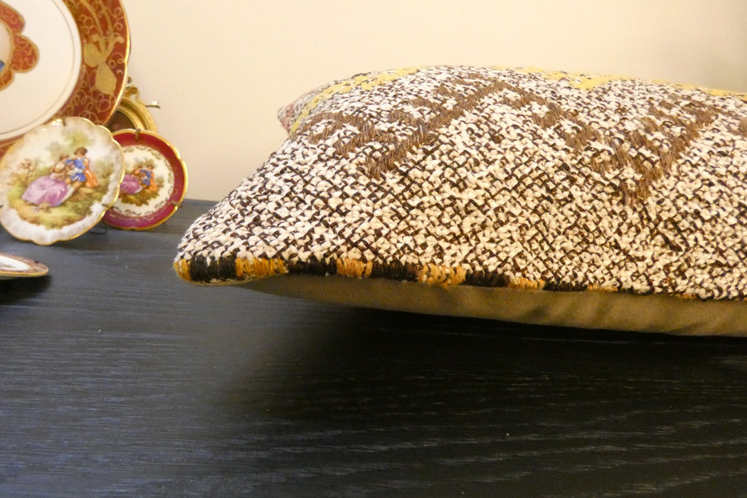 Handmade Turkish Kilim Cushion 30 x 50cm | Vintage Wool Lumbar Cushion with Insert | Organic Cotton Back | TK26-C972- Rugs Direct 