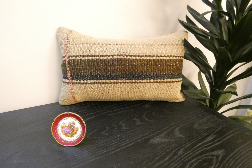 Handmade Turkish Kilim Cushion 30 x 50cm | Vintage Wool Lumbar Cushion with Insert | Organic Cotton Back | TK26-C979- Rugs Direct 