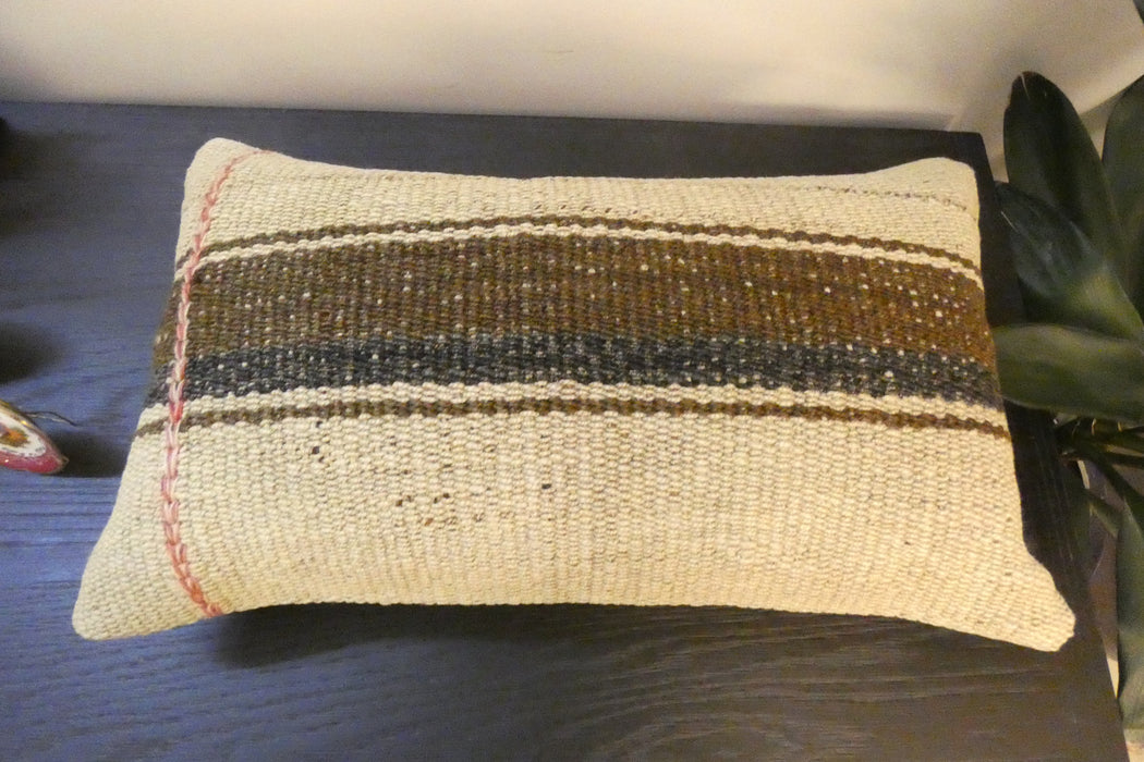 Handmade Turkish Kilim Cushion 30 x 50cm | Vintage Wool Lumbar Cushion with Insert | Organic Cotton Back | TK26-C979- Rugs Direct 