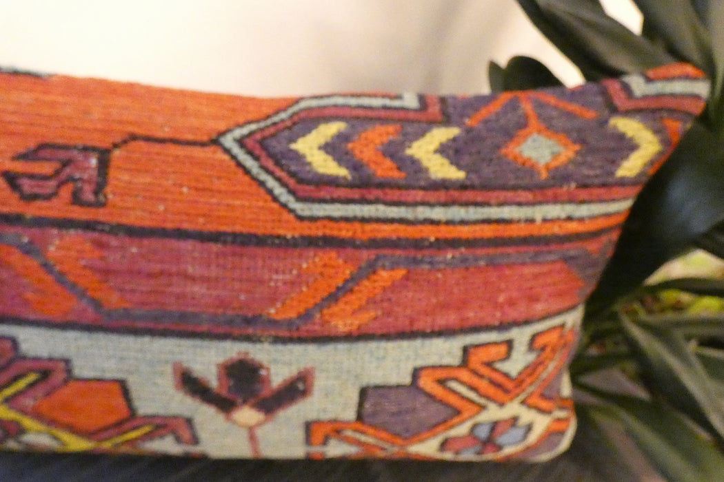 Handmade Turkish Kilim Cushion 30 x 50cm | Vintage Wool Lumbar Cushion with Insert | Organic Cotton Back | Rugs Direct New Zealand 