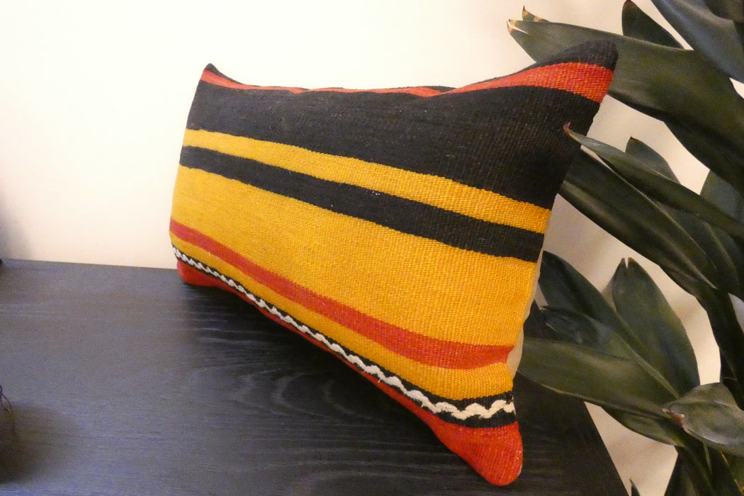 Handmade Turkish Kilim Cushion 30 x 50cm, Vintage Wool Lumbar Cushion with Insert, Organic Cotton Back- Rugs Direct New Zealand 