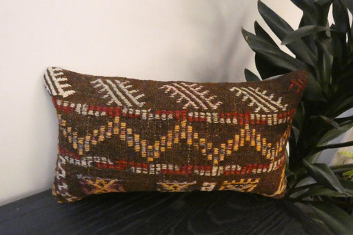 Handmade Turkish Kilim Cushion 30 x 50cm,, Vintage Wool Lumbar Cushion with Insert, Organic Cotton Back- Rugs Direct New Zealand 