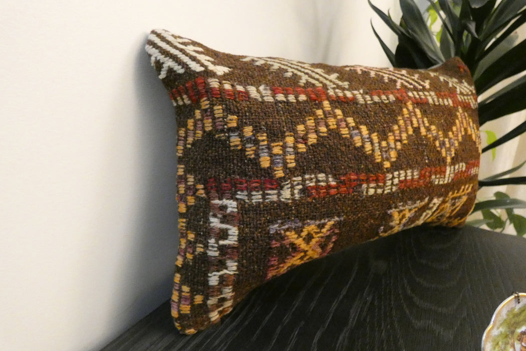 Handmade Turkish Kilim Cushion 30 x 50cm,, Vintage Wool Lumbar Cushion with Insert, Organic Cotton Back- Rugs Direct New Zealand 