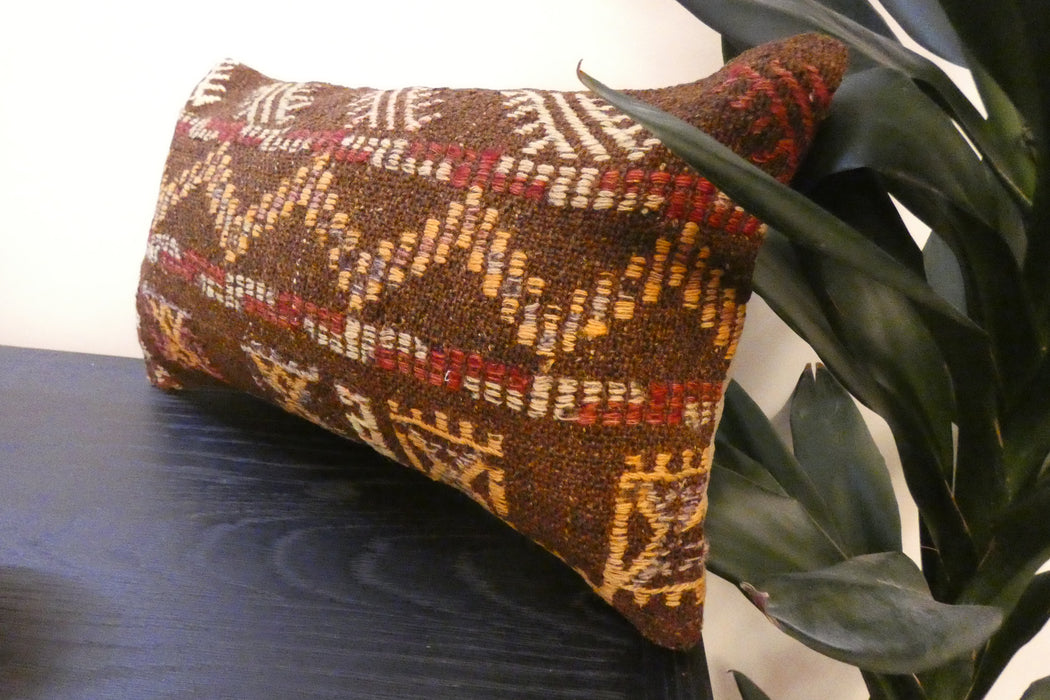 Handmade Turkish Kilim Cushion 30 x 50cm,, Vintage Wool Lumbar Cushion with Insert, Organic Cotton Back- Rugs Direct New Zealand 