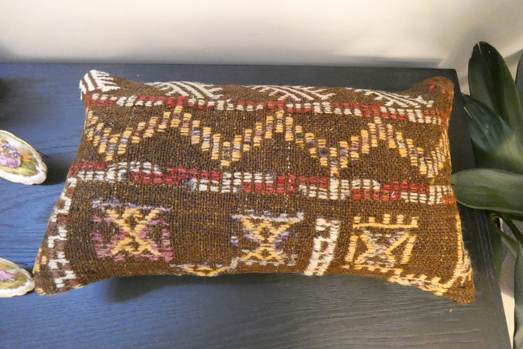 Handmade Turkish Kilim Cushion 30 x 50cm,, Vintage Wool Lumbar Cushion with Insert, Organic Cotton Back- Rugs Direct New Zealand 