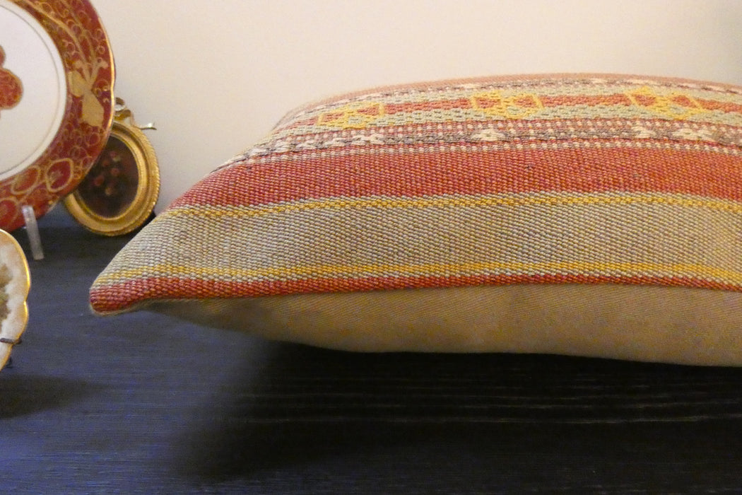 Handmade Turkish Kilim Cushion 30 x 50cm , Vintage Wool Lumbar Cushion with Insert , Organic Cotton Back- Rugs Direct New Zealand 