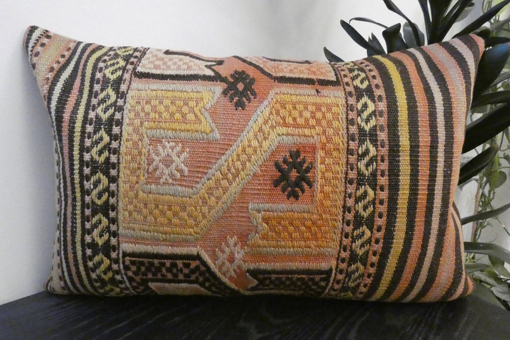 Handmade Anatolian Kilim Cushion Cover with Insert 40 x 60cm | Vintage Turkish Wool Lumbar Pillow | Organic Cotton Back | Rugs Direct New Zealand 