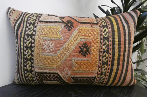 Handmade Anatolian Kilim Cushion Cover with Insert 40 x 60cm | Vintage Turkish Wool Lumbar Pillow | Organic Cotton Back | Rugs Direct New Zealand 