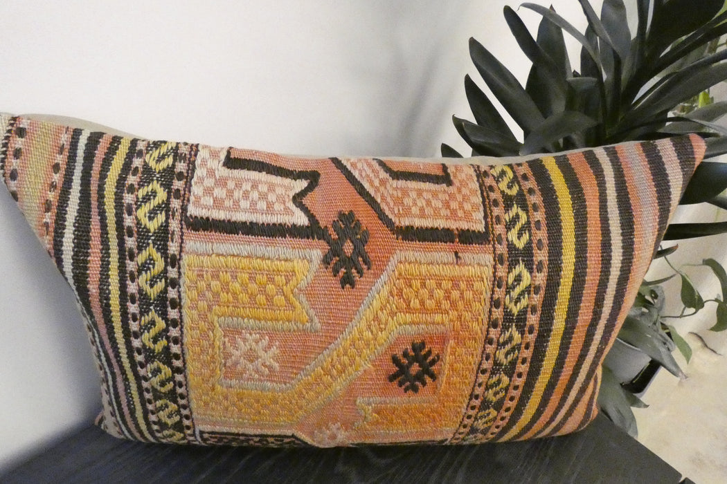 Handmade Anatolian Kilim Cushion Cover with Insert 40 x 60cm | Vintage Turkish Wool Lumbar Pillow | Organic Cotton Back | Rugs Direct New Zealand 