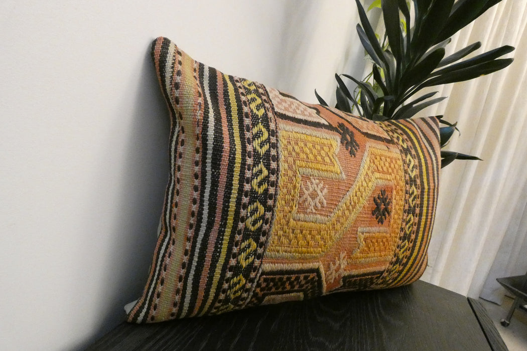 Handmade Anatolian Kilim Cushion Cover with Insert 40 x 60cm | Vintage Turkish Wool Lumbar Pillow | Organic Cotton Back | Rugs Direct New Zealand 