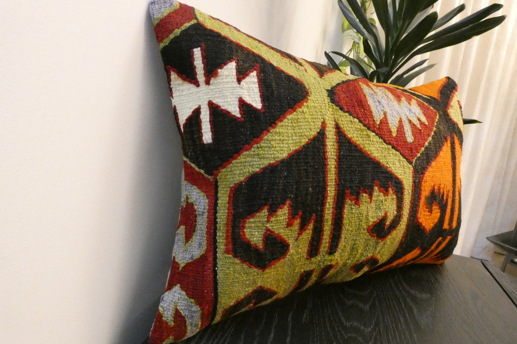 Handmade Anatolian Kilim Cushion Cover with Insert 40 x 60cm | Vintage Turkish Wool Lumbar Pillow | Organic Cotton Back- Rugs Direct New Zealand 