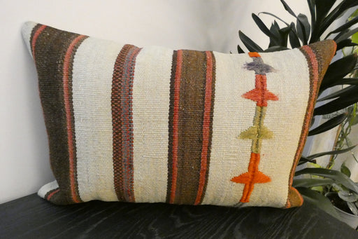 Handmade Anatolian Kilim Cushion Cover with Insert 40 x 60cm | Vintage Turkish Wool Lumbar Pillow | Organic Cotton Back - Rugs Direct New Zealand 