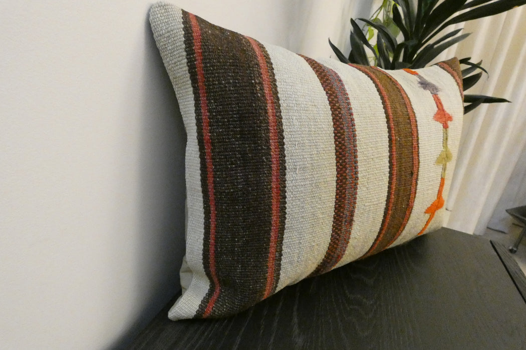 Handmade Anatolian Kilim Cushion Cover with Insert 40 x 60cm | Vintage Turkish Wool Lumbar Pillow | Organic Cotton Back - Rugs Direct New Zealand 