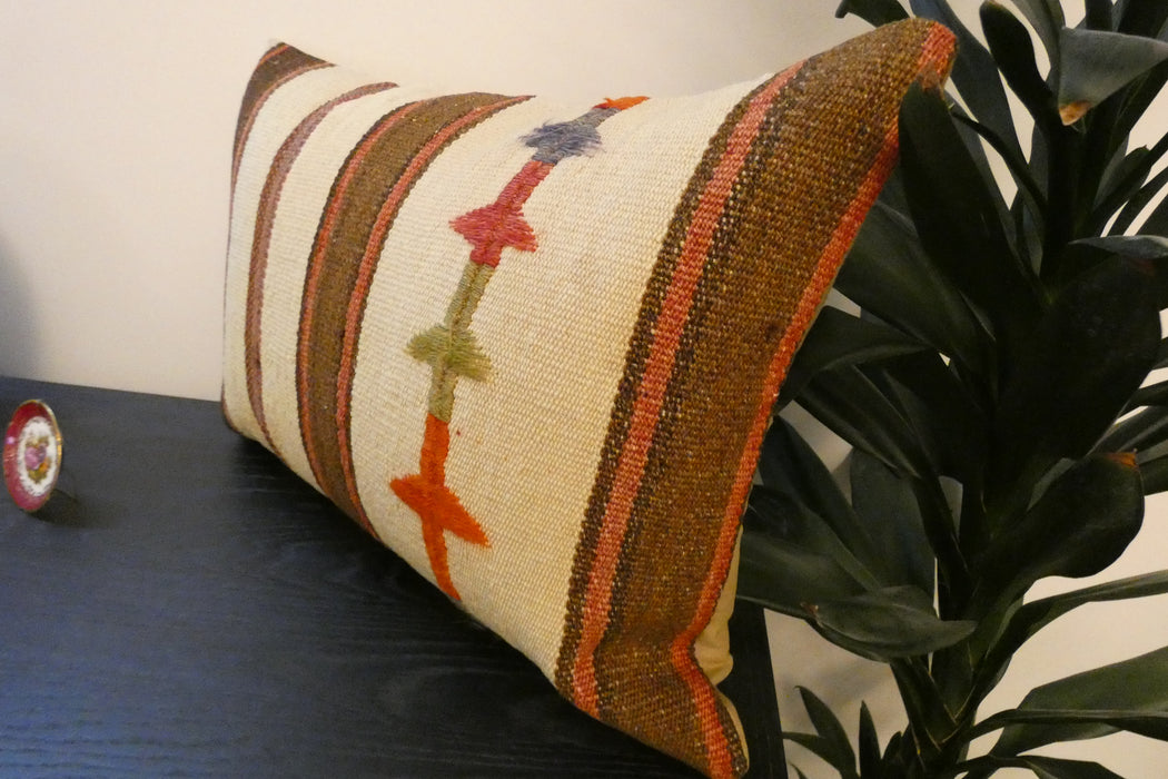Handmade Anatolian Kilim Cushion Cover with Insert 40 x 60cm | Vintage Turkish Wool Lumbar Pillow | Organic Cotton Back - Rugs Direct New Zealand 