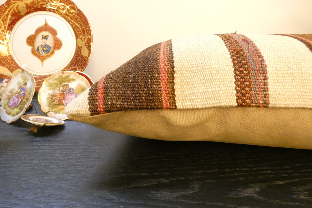 Handmade Anatolian Kilim Cushion Cover with Insert 40 x 60cm | Vintage Turkish Wool Lumbar Pillow | Organic Cotton Back - Rugs Direct New Zealand 