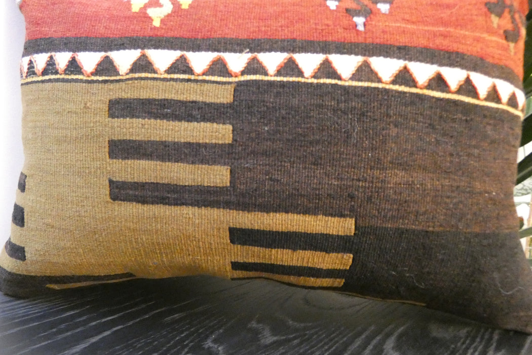 Handmade Anatolian Kilim Cushion Cover with Insert 40 x 60cm | Vintage Turkish Wool Lumbar Pillow | Organic Cotton Back - Rugs Direct New Zealand 