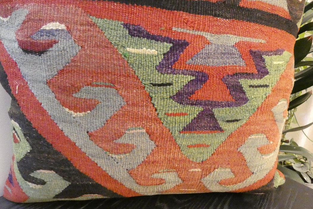 Handmade Turkish Kilim Cushion Cover 60 x 60cm with Insert | Original Anatolian Kilim | Organic Cotton Backing- Rugs Direct New Zealand 