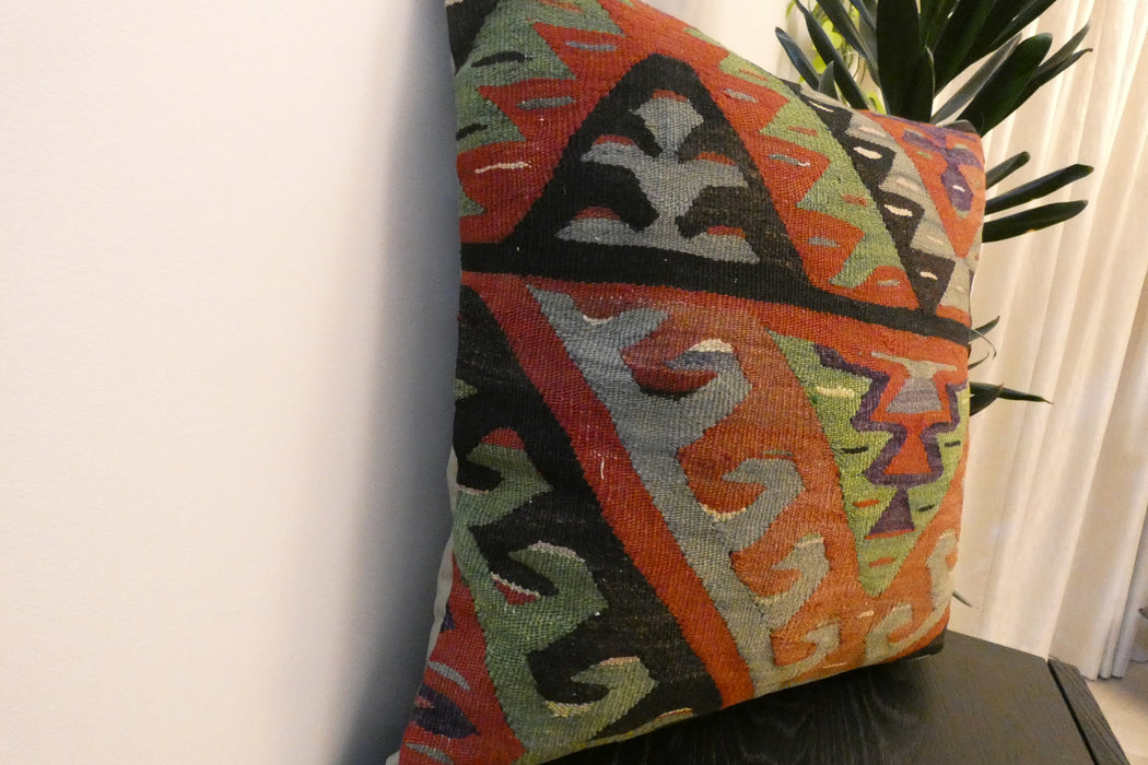 Handmade Turkish Kilim Cushion Cover 60 x 60cm with Insert | Original Anatolian Kilim | Organic Cotton Backing- Rugs Direct New Zealand 