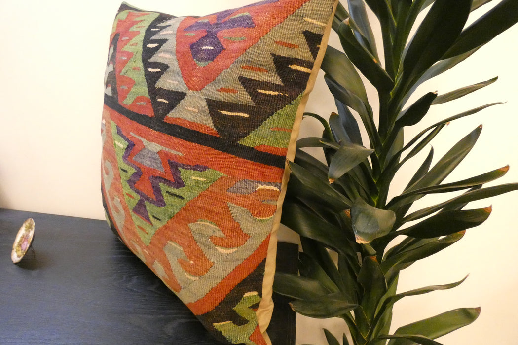 Handmade Turkish Kilim Cushion Cover 60 x 60cm with Insert | Original Anatolian Kilim | Organic Cotton Backing- Rugs Direct New Zealand 