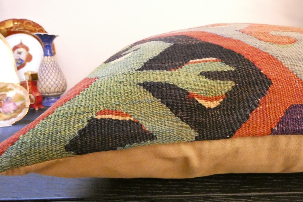 Handmade Turkish Kilim Cushion Cover 60 x 60cm with Insert | Original Anatolian Kilim | Organic Cotton Backing- Rugs Direct New Zealand 
