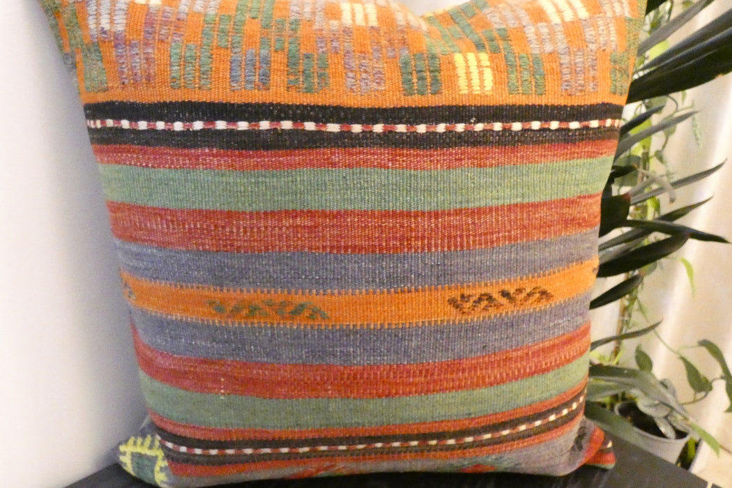 Handmade Turkish Kilim Cushion Cover 60 x 60cm with Insert | Original Anatolian Kilim | Organic Cotton Backing- Rugs Direct New Zealand 