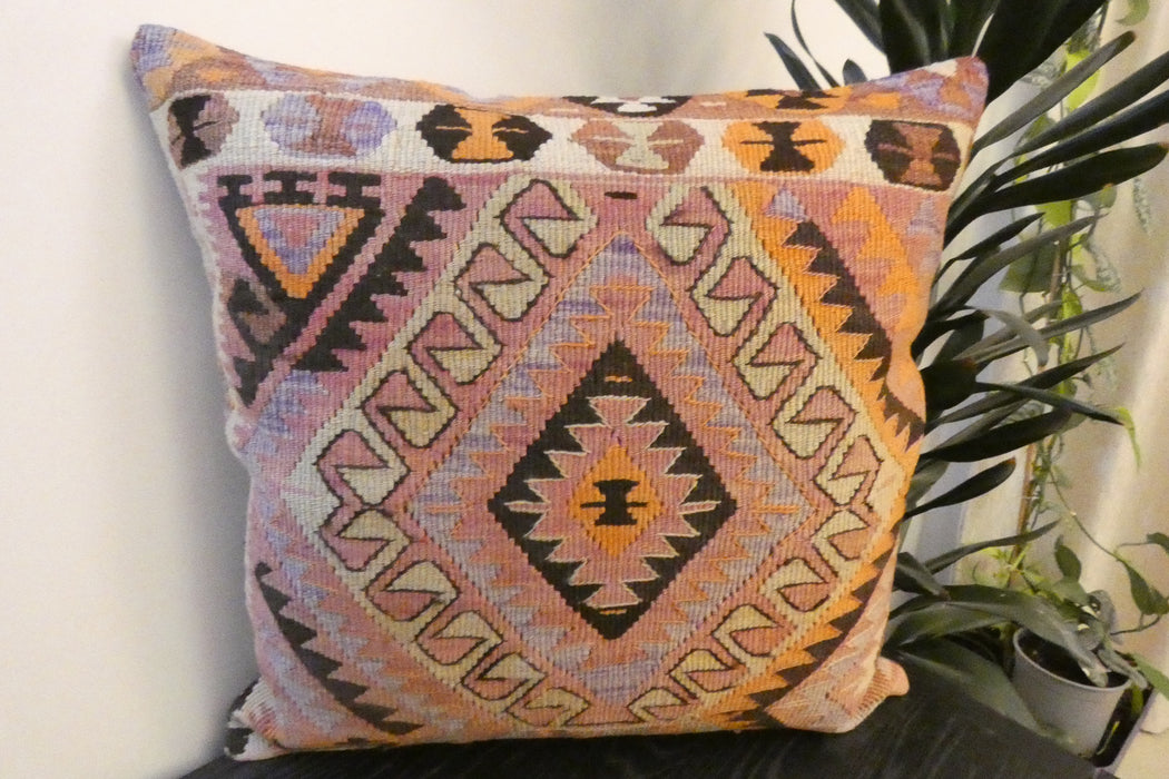Handmade Turkish Kilim Cushion Cover 60 x 60cm with Insert | Original Anatolian Kilim | Organic Cotton Backing - Rugs Direct New Zealand 