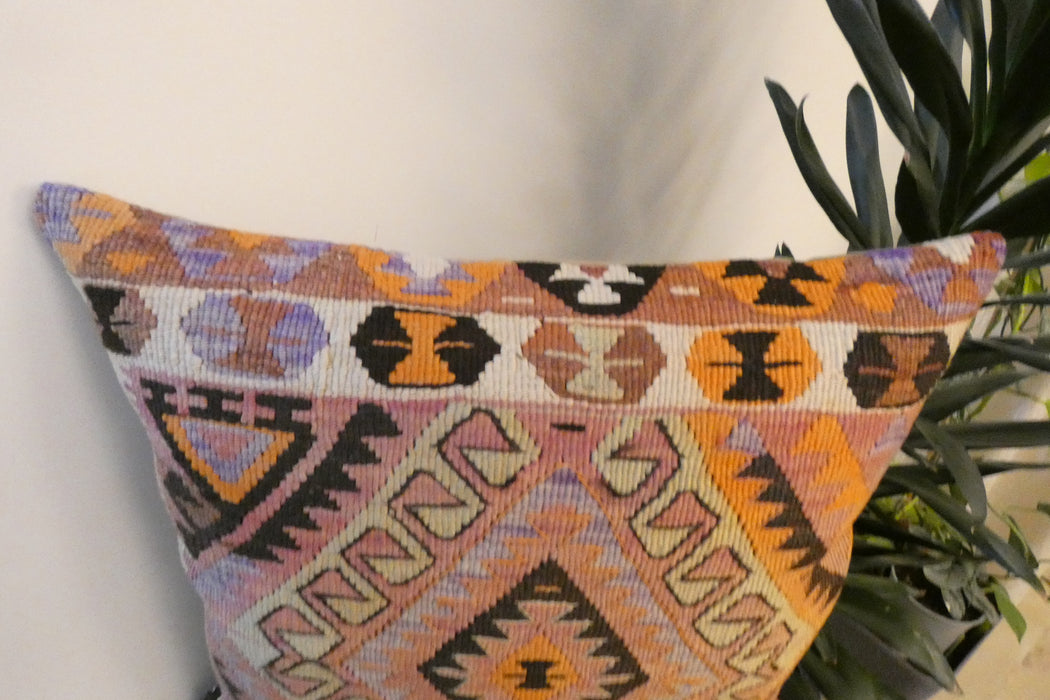 Handmade Turkish Kilim Cushion Cover 60 x 60cm with Insert | Original Anatolian Kilim | Organic Cotton Backing - Rugs Direct New Zealand 