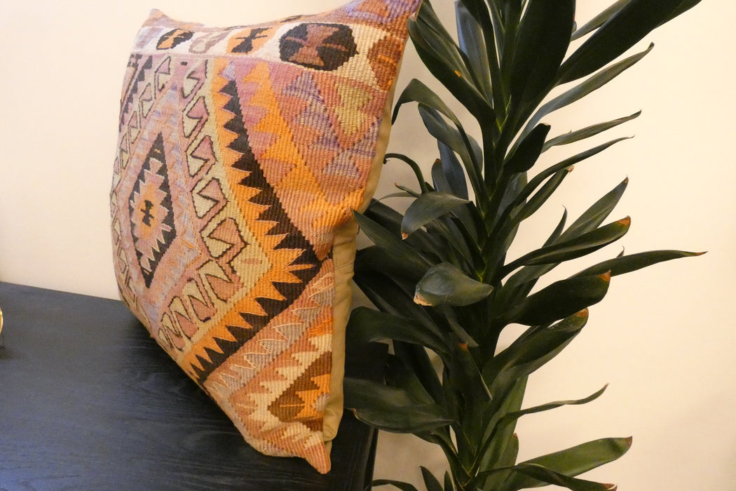 Handmade Turkish Kilim Cushion Cover 60 x 60cm with Insert | Original Anatolian Kilim | Organic Cotton Backing - Rugs Direct New Zealand 