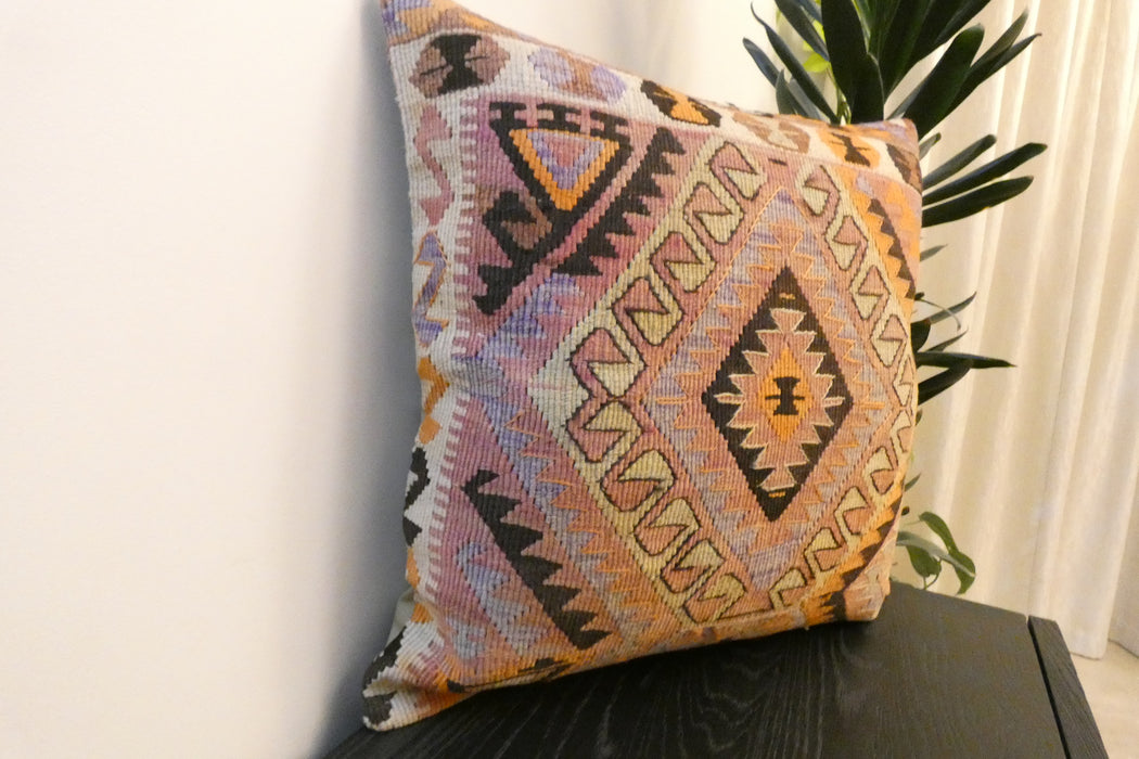Handmade Turkish Kilim Cushion Cover 60 x 60cm with Insert | Original Anatolian Kilim | Organic Cotton Backing - Rugs Direct New Zealand 