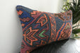 Handmade Turkish Kilim Cushion 30 x 50cm | Vintage Wool Lumbar Cushion with Insert | Organic Cotton Back | TK26-C1080- Rugs Direct 