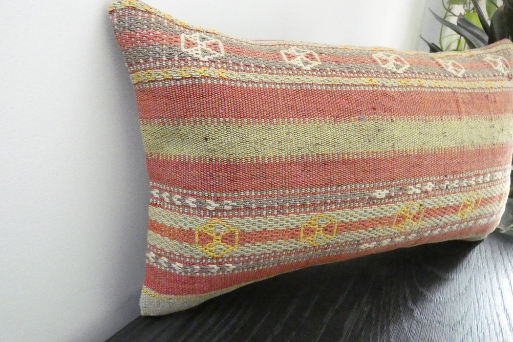 Handmade Turkish Kilim Cushion 30 x 50cm | Vintage Wool Lumbar Cushion with Insert | Organic Cotton Back | TK26-C1088- Rugs Direct nz
