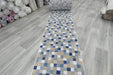 Modern Blue & Taupe Mosaic Tile Runner Argentum Hallway Runner Size: 80cm Wide x Cut to Order (63339-6121)- Rugs Direct 