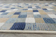 Modern Blue & Taupe Mosaic Tile Runner Argentum Hallway Runner Size: 80cm Wide x Cut to Order (63339-6121)- Rugs Direct 