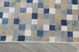 Modern Blue & Taupe Mosaic Tile Runner Argentum Hallway Runner Size: 80cm Wide x Cut to Order (63339-6121)- Rugs Direct 