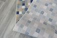 Modern Blue & Taupe Mosaic Tile Runner Argentum Hallway Runner Size: 80cm Wide x Cut to Order (63339-6121)- Rugs Direct 