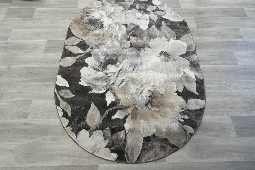 Contemporary Floral Design Argentum Oval Rug Size: 160 x 230cm (63421-3243) Rugs Direct NZ