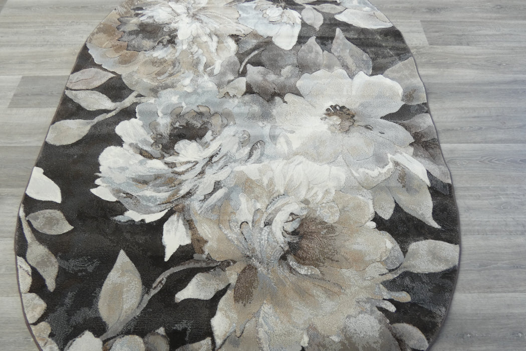 Contemporary Floral Design Argentum Oval Rug Size: 160 x 230cm (63421-3243) Rugs Direct NZ