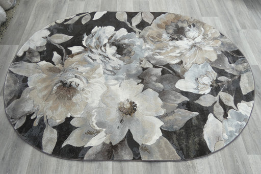 Contemporary Floral Design Argentum Oval Rug Size: 160 x 230cm (63421-3243) Rugs Direct NZ