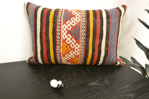 Handmade Anatolian Kilim Cushion Cover with Insert 40 x 60cm | Vintage Turkish Wool Lumbar Pillow | Organic Cotton Back | TK26-C1110- Rugs Direct NZ 