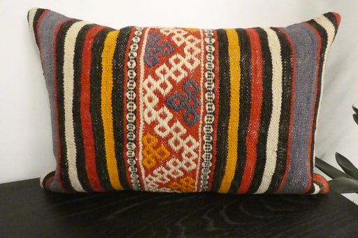 Handmade Anatolian Kilim Cushion Cover with Insert 40 x 60cm | Vintage Turkish Wool Lumbar Pillow | Organic Cotton Back | TK26-C1110- Rugs Direct NZ 
