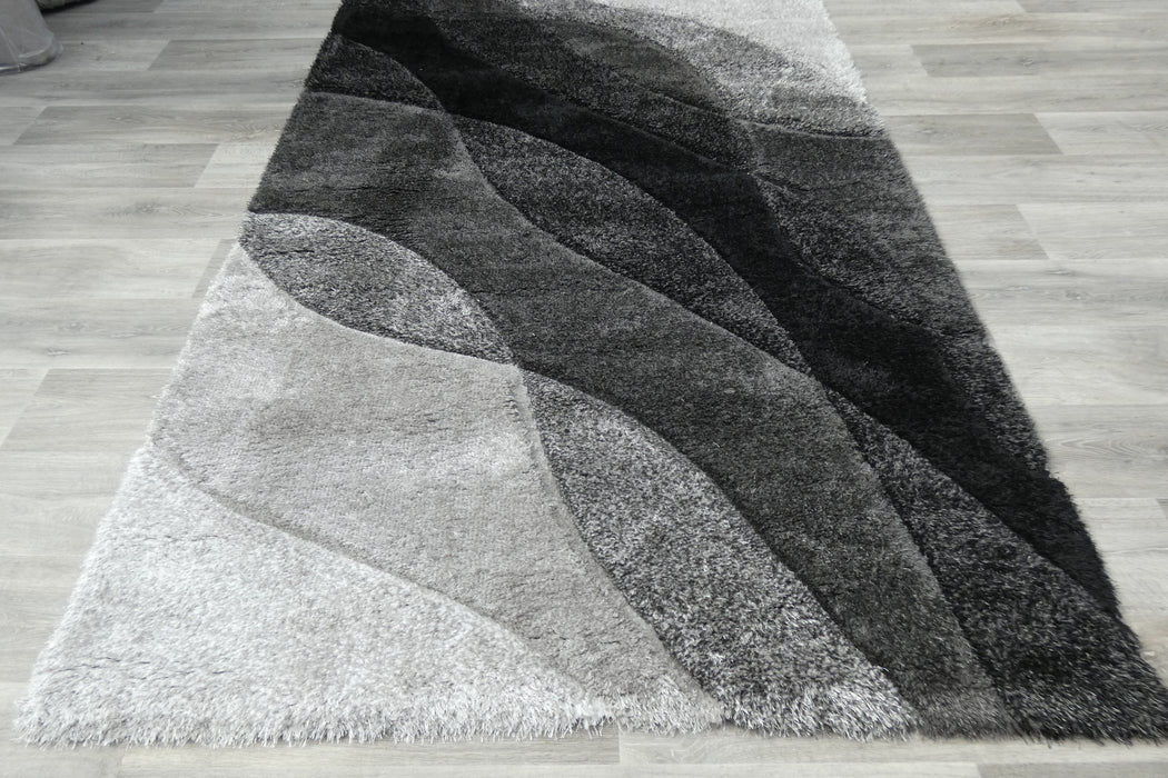 Abstract Wave Monochrome Shaggy California Rug- Rugs Direct 