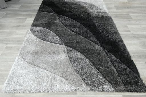 Abstract Wave Monochrome Shaggy California Rug- Rugs Direct 