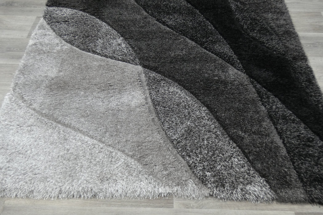 Abstract Wave Monochrome Shaggy California Rug- Rugs Direct 